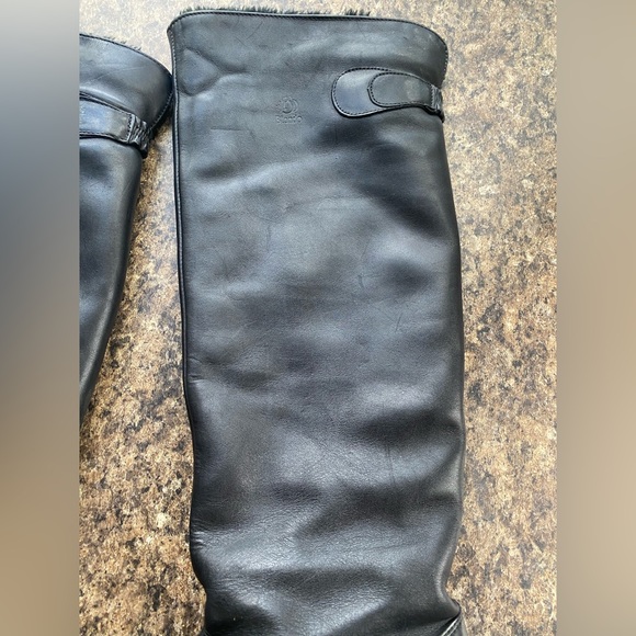 Blondo Vintage Black Knee-High Leather Boots Faux Fur Made in Canada W8 - Picture 6 of 9